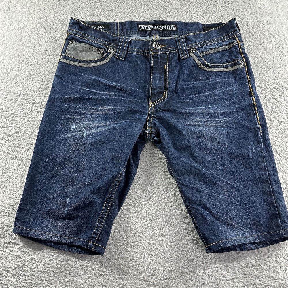 Affliction Jorts Mens 33 Ace Faded Contrast Stitch Whiskering Distress‎ Street
